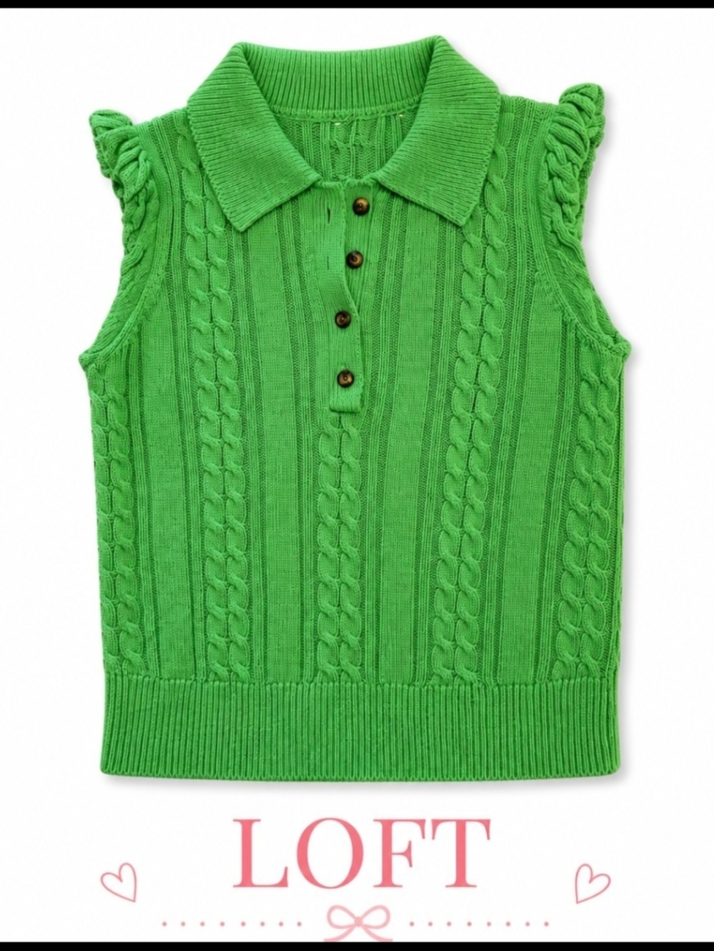 LOFT Kelly Green Cable Knit Sleeveless Polo